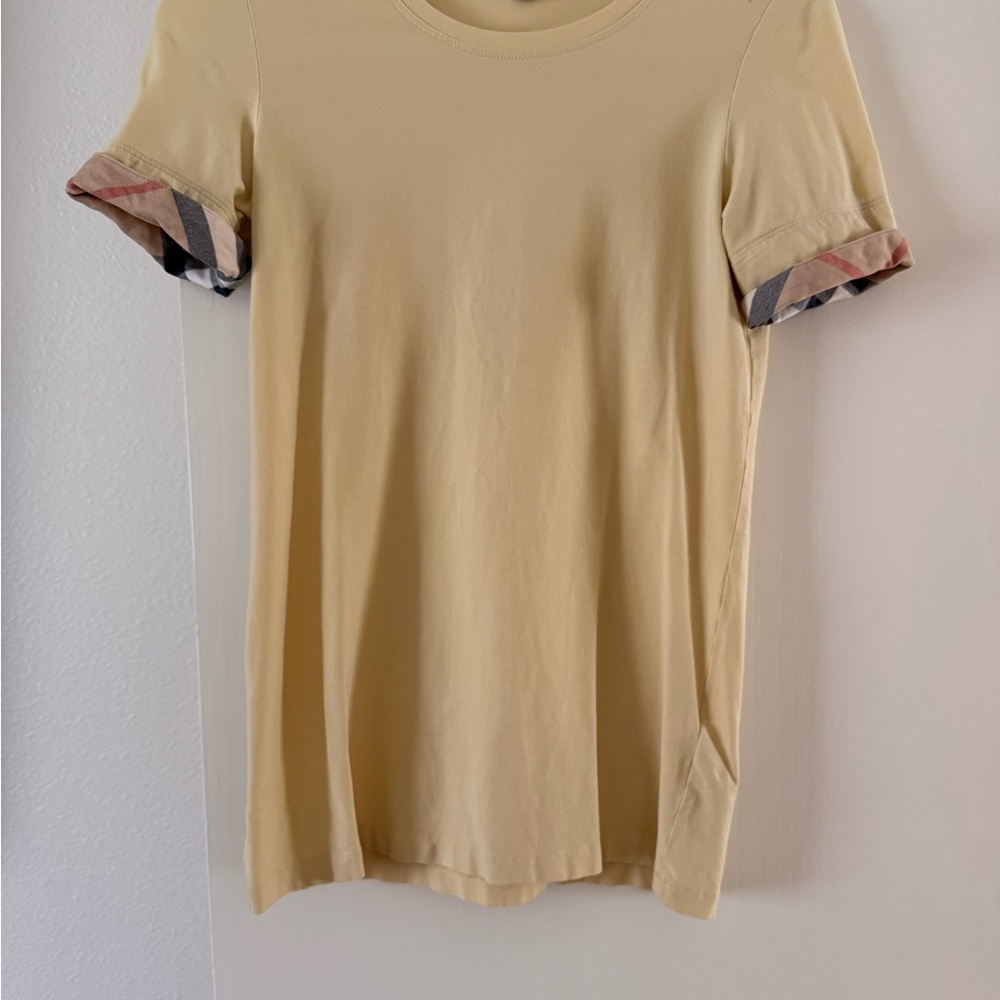 Burberry Brit T-Shirt with Plaid Cuffs